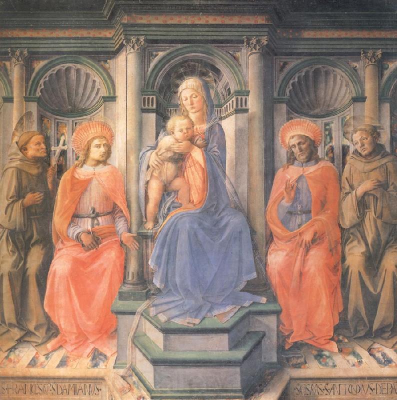 Fra Filippo Lippi Madonna and Child Enthroned with Sts Francis,Damian,Cosmas and Anthony of Padua